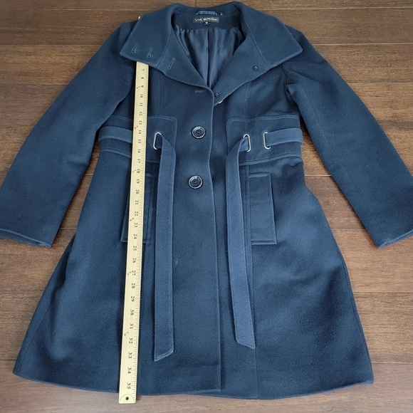 Via Spiga Women's Size 10 Navy Blue Felted 100% Wool Button-Up Belted Coat - Picture 12 of 13